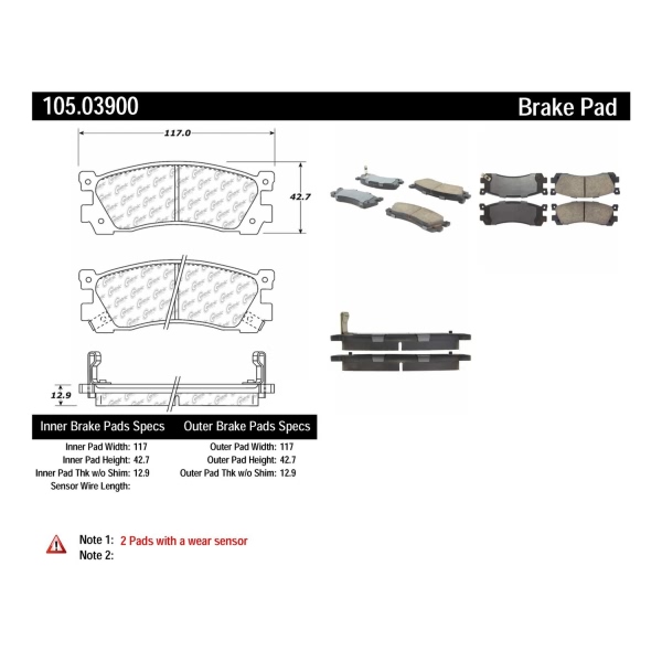 Centric Posi Quiet™ Ceramic Rear Disc Brake Pads 105.03900