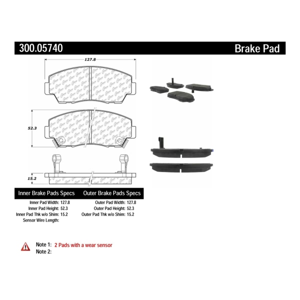 Centric Premium Semi-Metallic Front Disc Brake Pads 300.05740