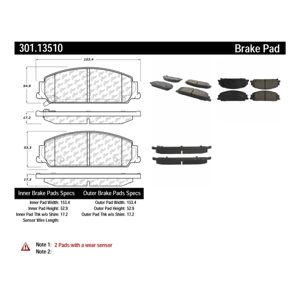 Centric Premium Ceramic Front Disc Brake Pads 301.13510