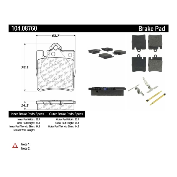 Centric Posi Quiet™ Semi-Metallic Rear Disc Brake Pads 104.08760