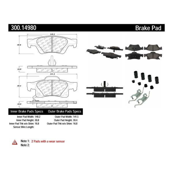 Centric Premium™ Semi-Metallic Brake Pads With Shims And Hardware 300.14980