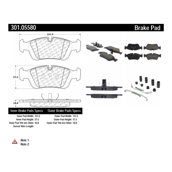 Centric Premium Ceramic Front Disc Brake Pads 301.05580