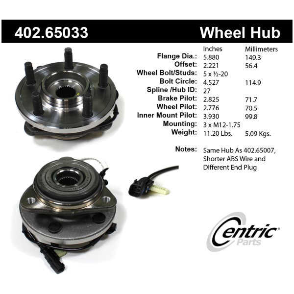 Centric Premium™ Front Passenger Side Driven Wheel Bearing and Hub Assembly 402.65033