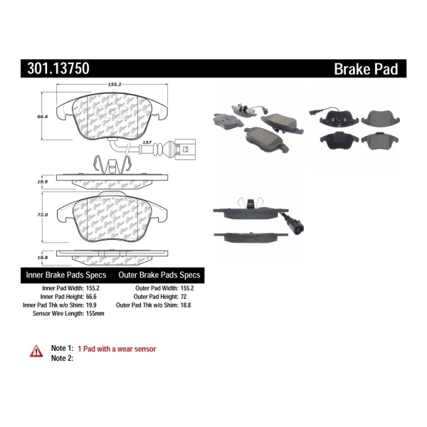 Centric Premium Ceramic Front Disc Brake Pads 301.13750