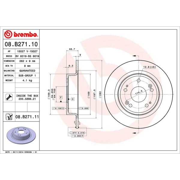 brembo UV Coated Series Solid Rear Brake Rotor 08.B271.11