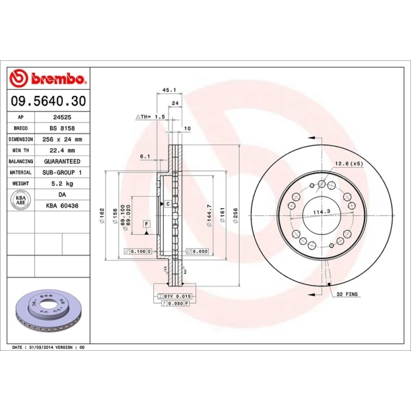 brembo OE Replacement Vented Front Brake Rotor 09.5640.30