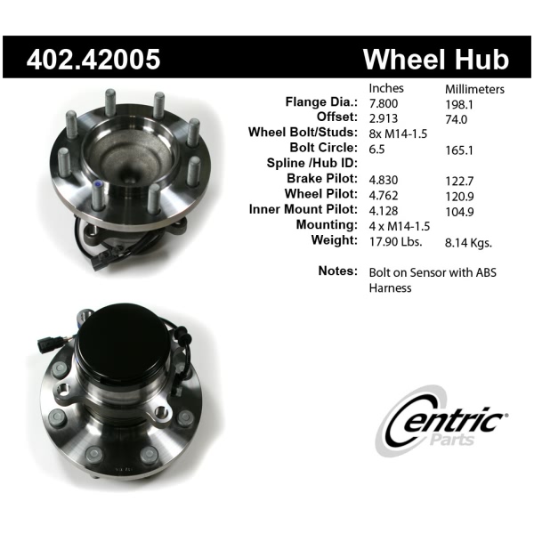 Centric Premium™ Front Passenger Side Driven Wheel Bearing and Hub Assembly 402.42005