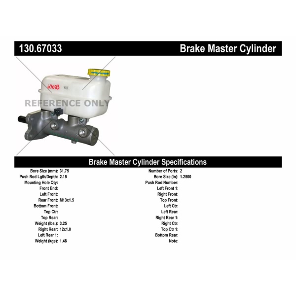 Centric Premium Brake Master Cylinder 130.67033