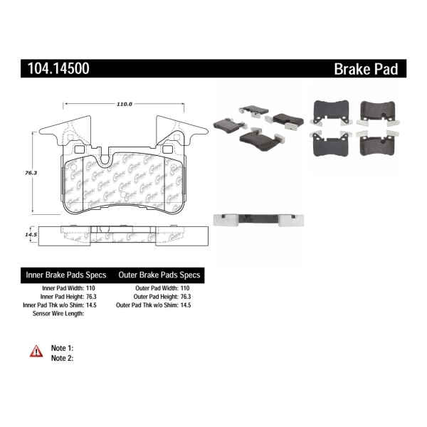 Centric Posi Quiet™ Semi-Metallic Rear Disc Brake Pads 104.14500