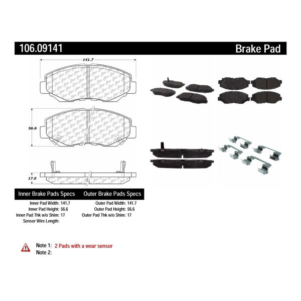 Centric Posi Quiet™ Extended Wear Semi-Metallic Front Disc Brake Pads 106.09141