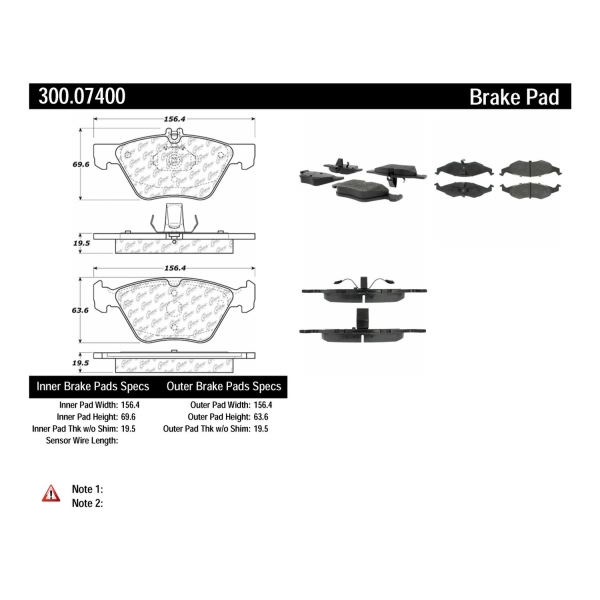 Centric Premium Semi-Metallic Front Disc Brake Pads 300.07400