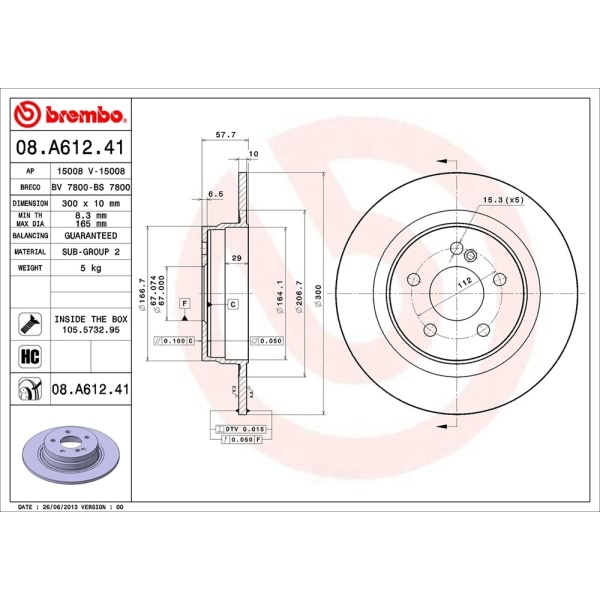 brembo UV Coated Series Solid Rear Brake Rotor 08.A612.41