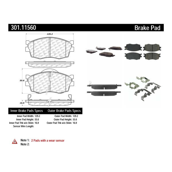 Centric Premium Ceramic Front Disc Brake Pads 301.11560