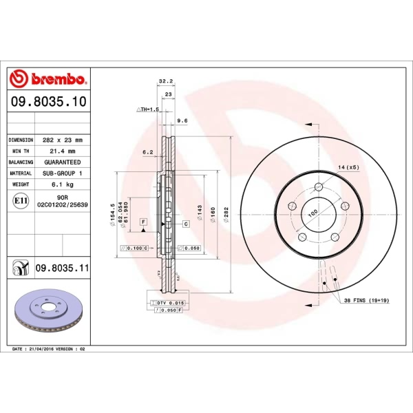 brembo UV Coated Series Front Brake Rotor 09.8035.11