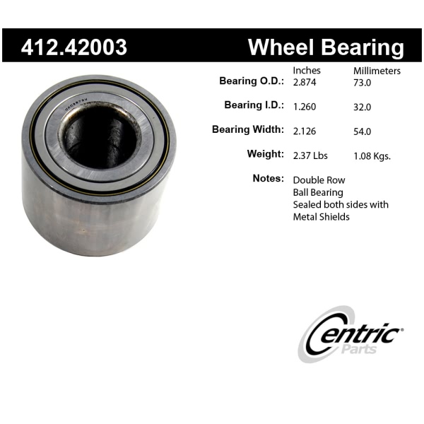 Centric Premium™ Rear Driver Side Double Row Wheel Bearing 412.42003