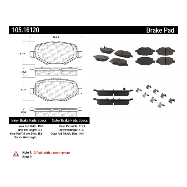 Centric Posi Quiet™ Ceramic Rear Disc Brake Pads 105.16120