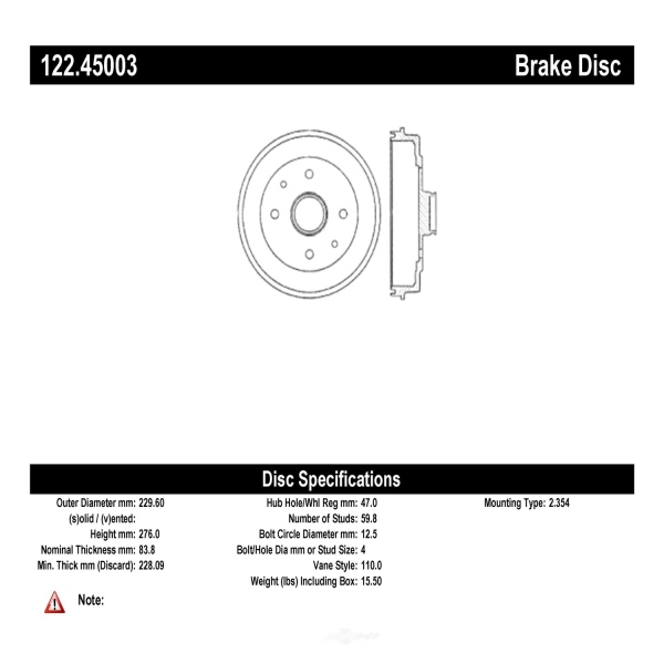 Centric Premium Rear Brake Drum 122.45003