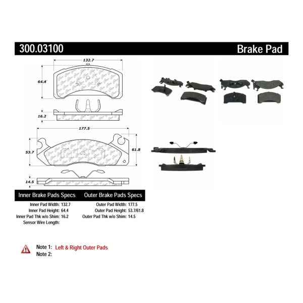 Centric Premium Semi-Metallic Front Disc Brake Pads 300.03100