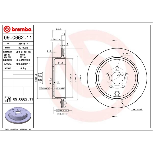 brembo UV Coated Series Vented Rear Brake Rotor 09.C662.11