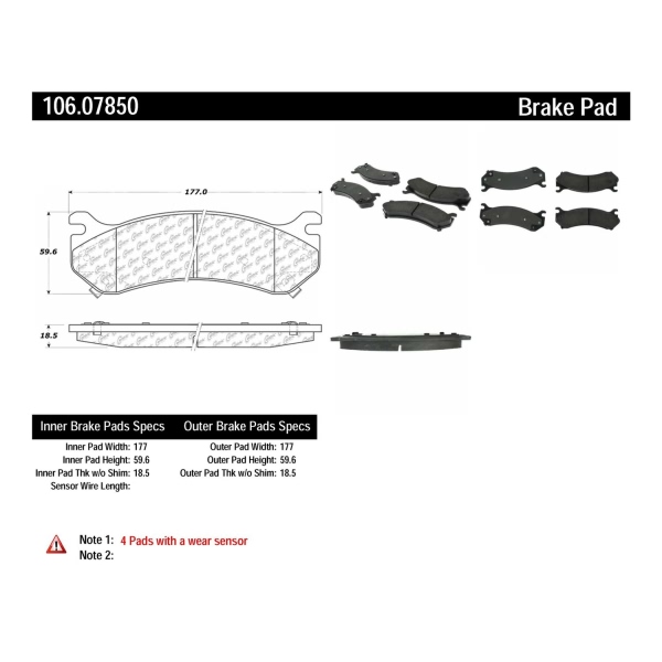 Centric Posi Quiet™ Extended Wear Semi-Metallic Rear Disc Brake Pads 106.07850