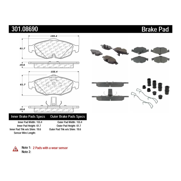 Centric Premium Ceramic Front Disc Brake Pads 301.08690