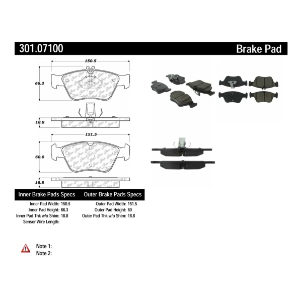 Centric Premium Ceramic Front Disc Brake Pads 301.07100