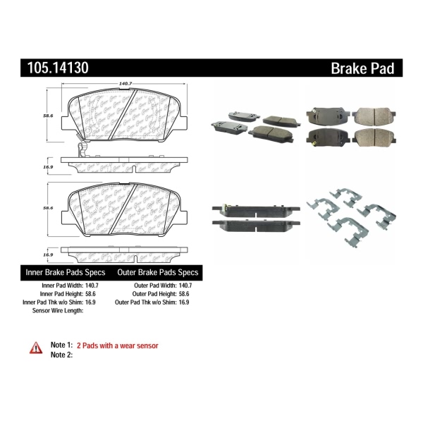 Centric Posi Quiet™ Ceramic Front Disc Brake Pads 105.14130