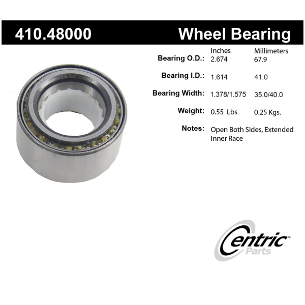 Centric Premium™ Front Driver Side Wheel Bearing and Race Set 410.48000