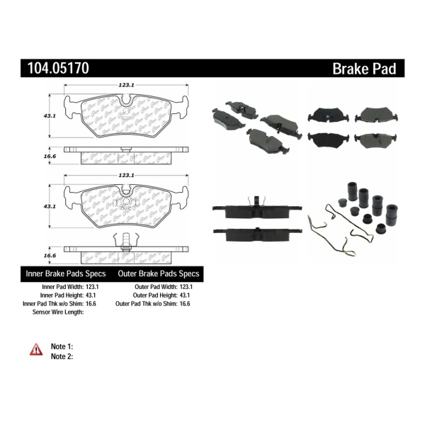 Centric Posi Quiet™ Semi-Metallic Rear Disc Brake Pads 104.05170