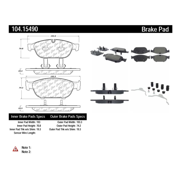 Centric Posi Quiet™ Semi-Metallic Front Disc Brake Pads 104.15490