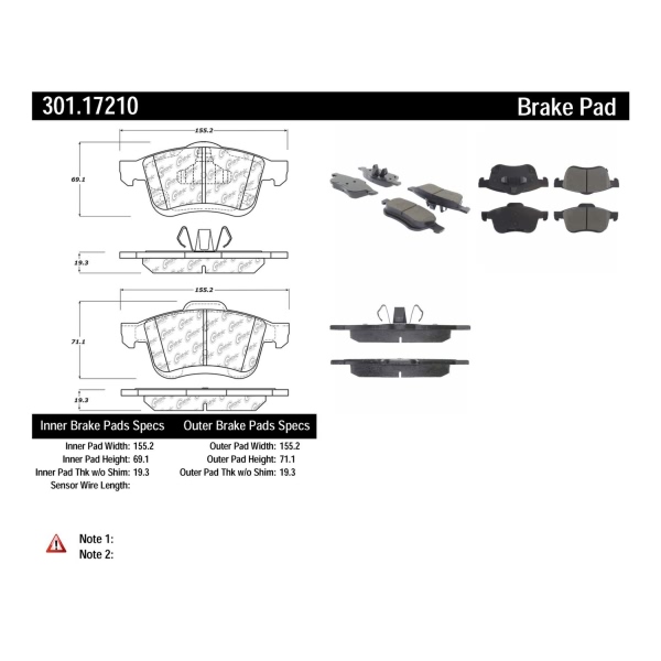 Centric Premium Ceramic Front Disc Brake Pads 301.17210