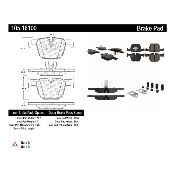 Centric Posi Quiet™ Ceramic Rear Disc Brake Pads 105.16100