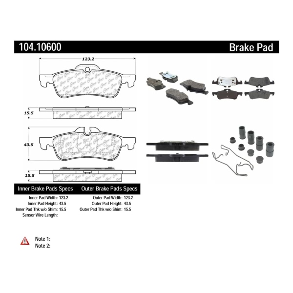 Centric Posi Quiet™ Semi-Metallic Rear Disc Brake Pads 104.10600