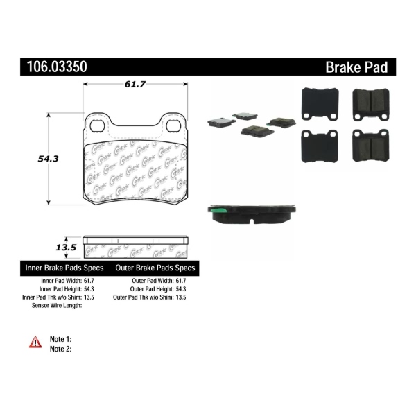 Centric Posi Quiet™ Extended Wear Semi-Metallic Rear Disc Brake Pads 106.03350