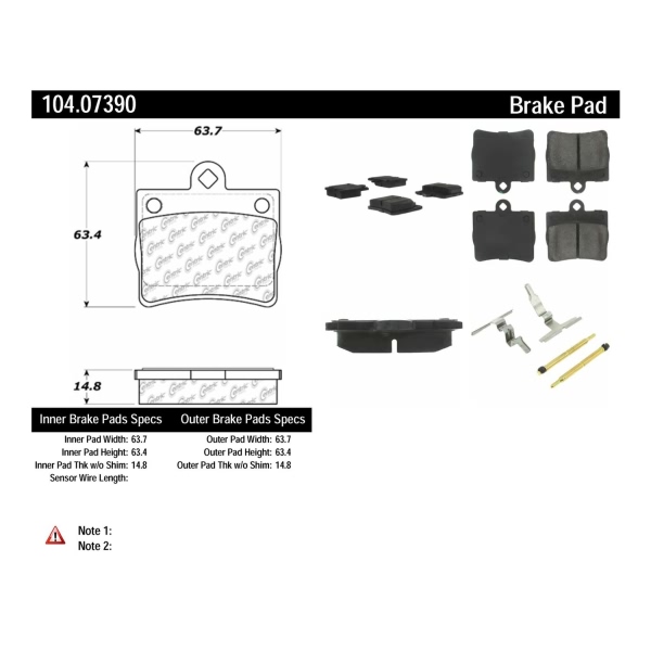 Centric Posi Quiet™ Semi-Metallic Rear Disc Brake Pads 104.07390