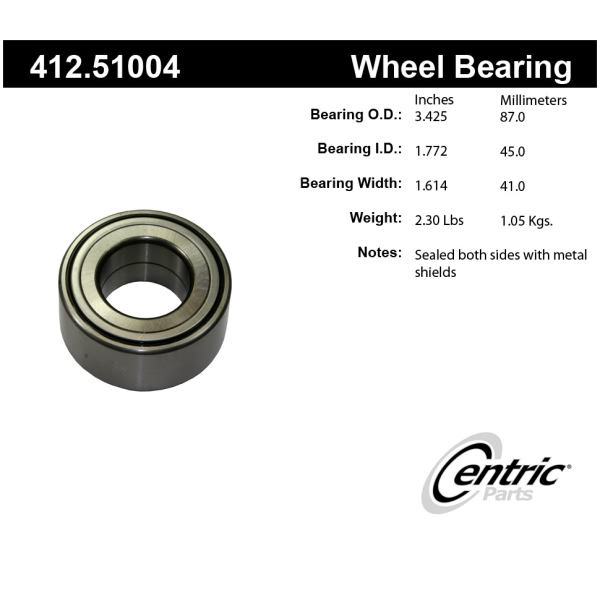 Centric Premium™ Front Driver Side Double Row Wheel Bearing 412.51004