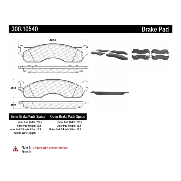 Centric Premium Semi-Metallic Front Disc Brake Pads 300.10540