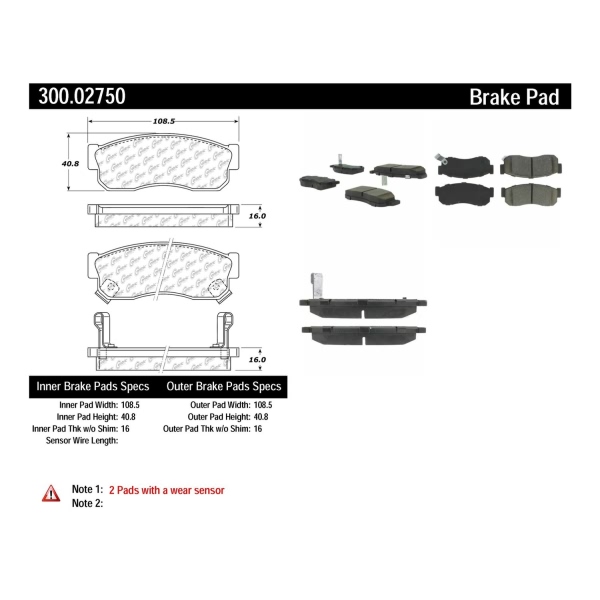 Centric Premium Semi-Metallic Front Disc Brake Pads 300.02750