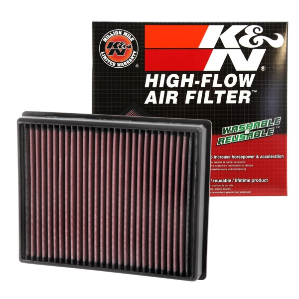 K&N 33 Series Panel Red Air Filter （9.625" L x 7.813" W x 1.563" H) 33-5000