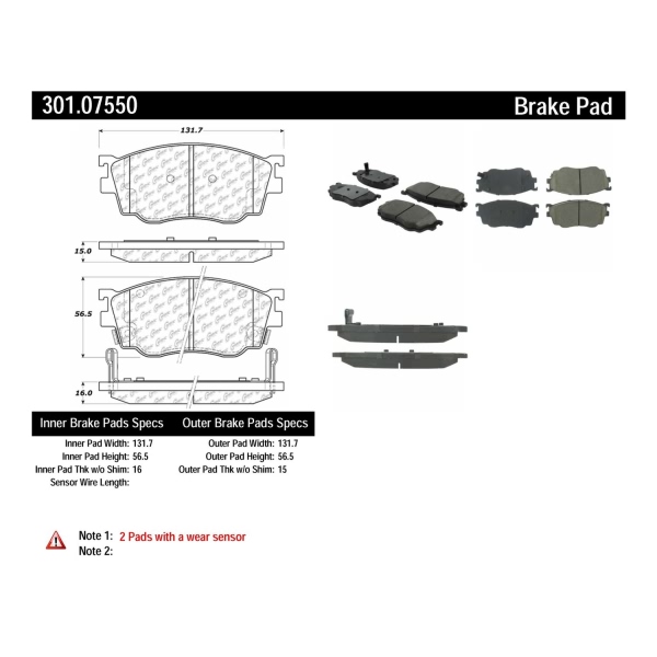 Centric Premium Ceramic Front Disc Brake Pads 301.07550