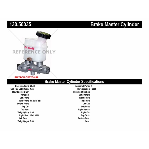 Centric Premium Brake Master Cylinder 130.50035