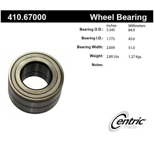 Centric Premium™ Front Driver Side Wheel Bearing 410.67000