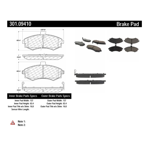 Centric Premium Ceramic Front Disc Brake Pads 301.09410