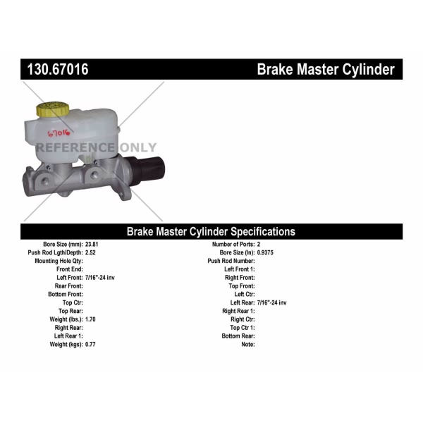 Centric Premium Brake Master Cylinder 130.67016