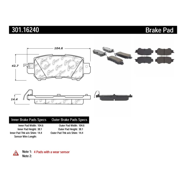 Centric Premium™ Ceramic Brake Pads With Shims And Hardware 301.16240