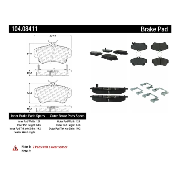 Centric Posi Quiet™ Semi-Metallic Front Disc Brake Pads 104.08411