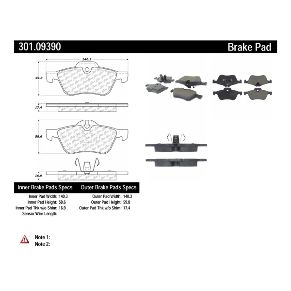 Centric Premium™ Ceramic Brake Pads With Shims And Hardware 301.09390