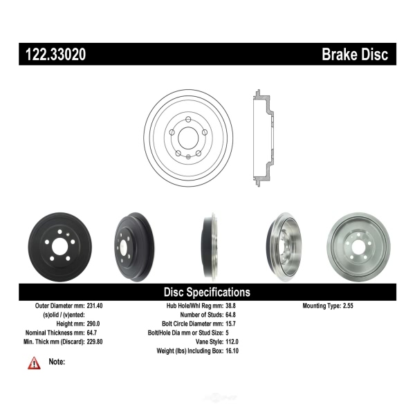Centric Premium Rear Brake Drum 122.33020
