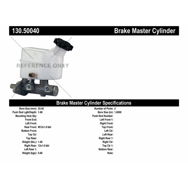 Centric Premium Brake Master Cylinder 130.50040