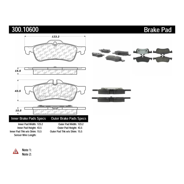 Centric Premium Semi-Metallic Rear Disc Brake Pads 300.10600